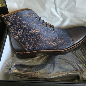 Taft Men's Navy Paisley Leather Cap-Toe Boot